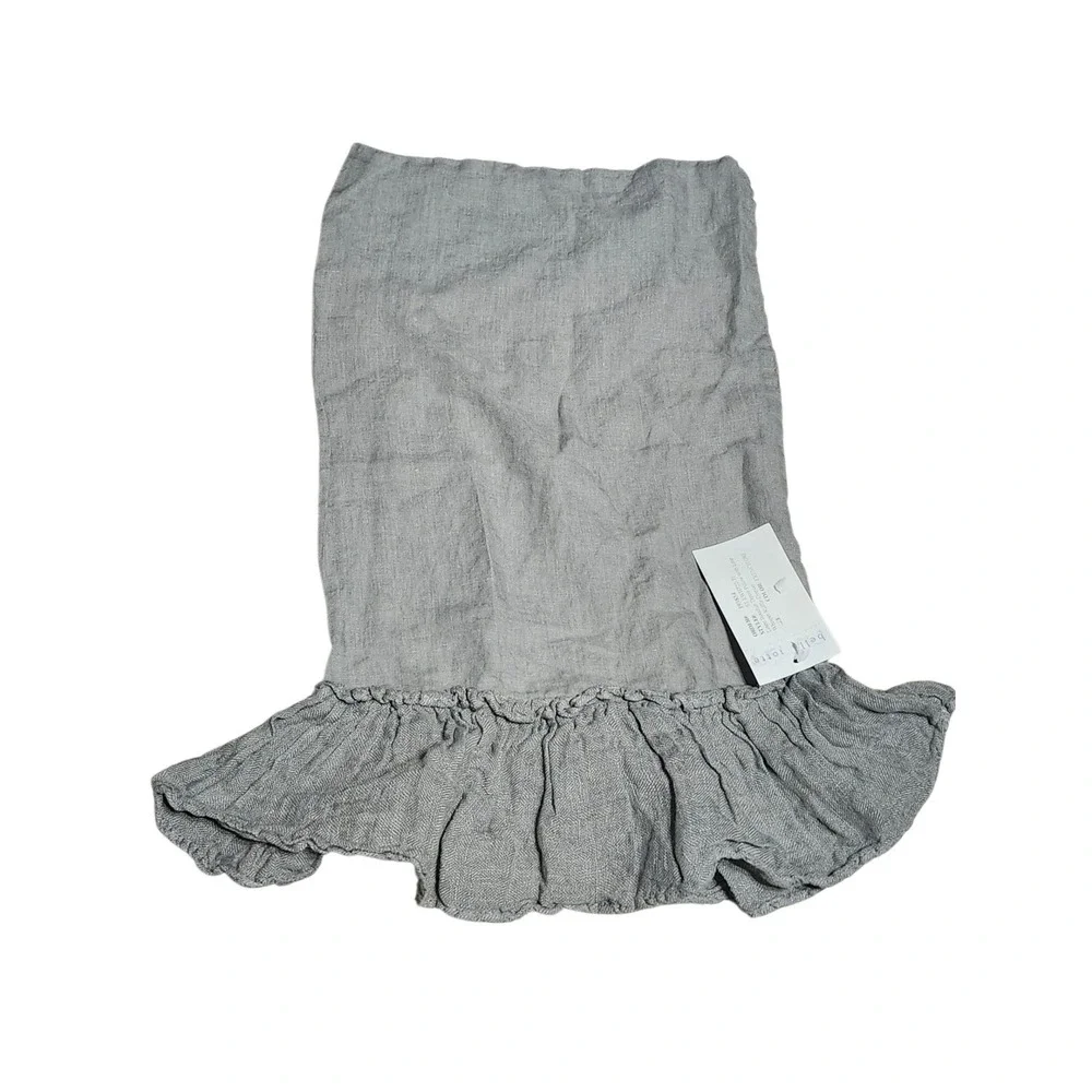 Bella Notte Gray Linen Boudoir Throw Pillow Lined Whisper Ruffle Display NEW